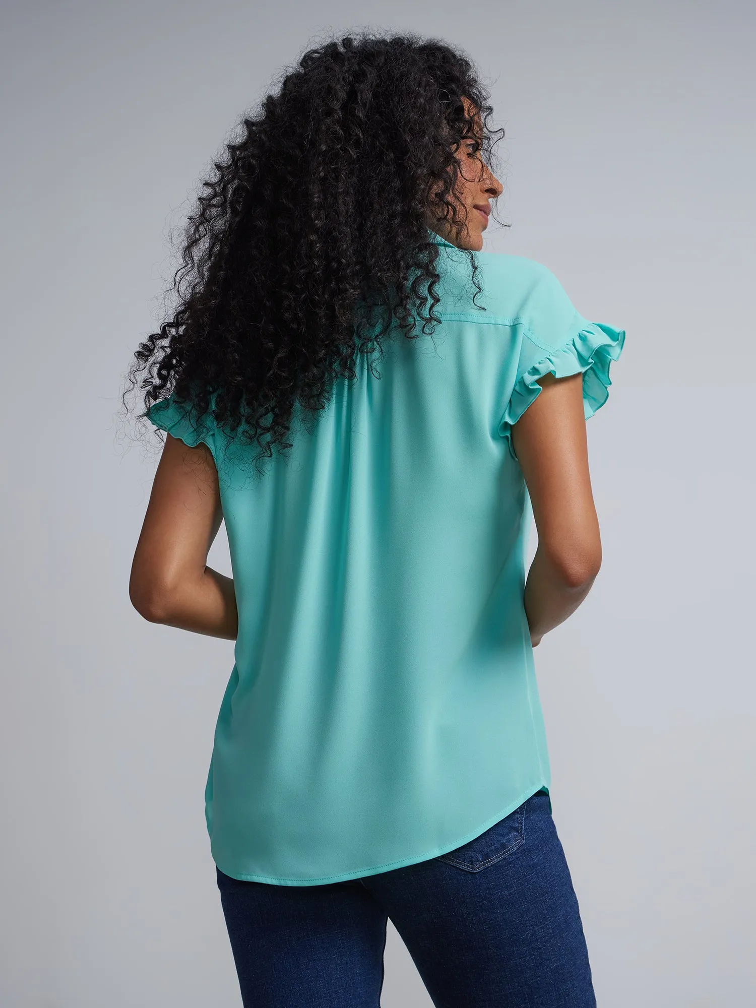 Flutter-Trim Button-Front Blouse