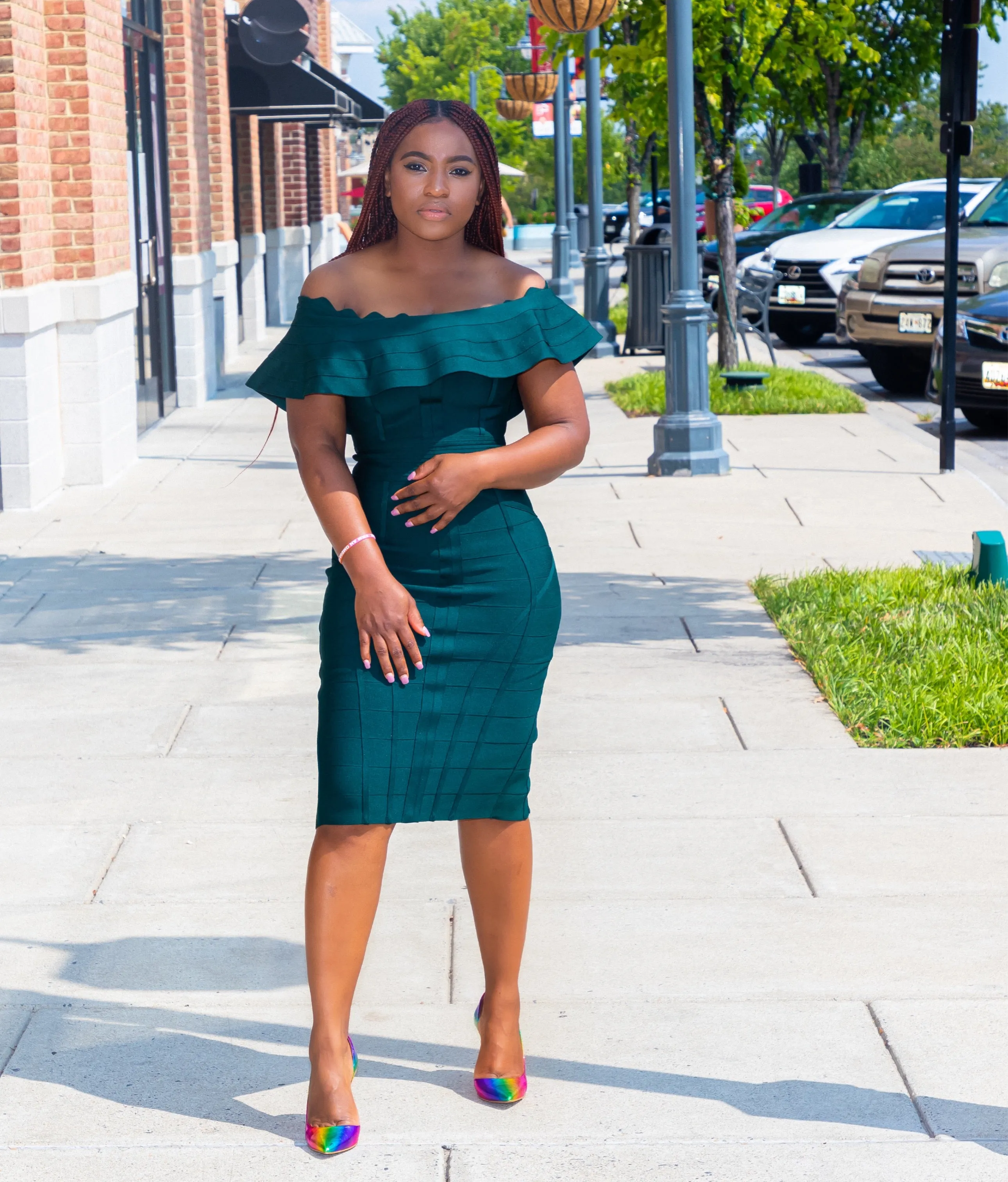 Green Off Shoulder Bandage Dress