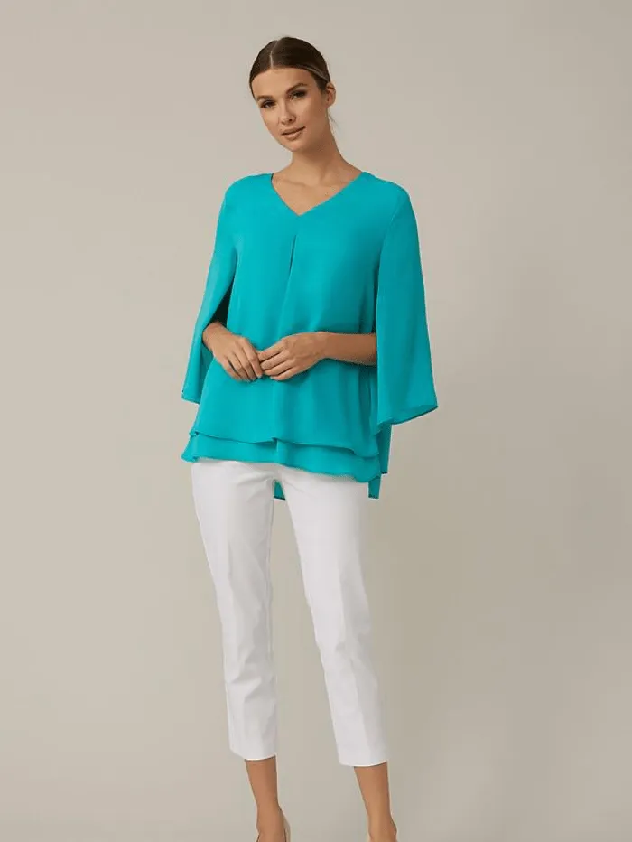 Joseph Ribkoff T Blue V-neck Pleated Top Style 221362 3850
