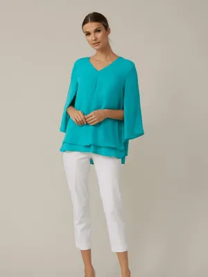 Joseph Ribkoff T Blue V-neck Pleated Top Style 221362 3850