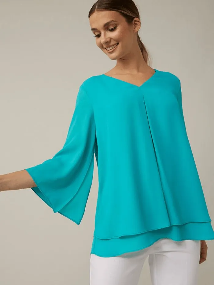 Joseph Ribkoff T Blue V-neck Pleated Top Style 221362 3850