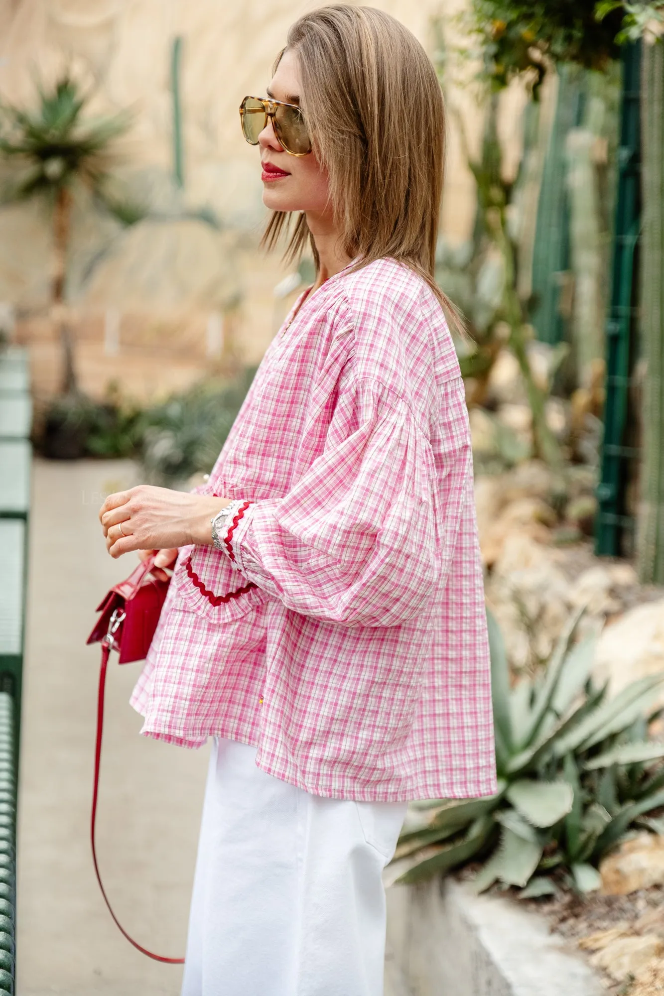 Lilou cotton frill shirt pink