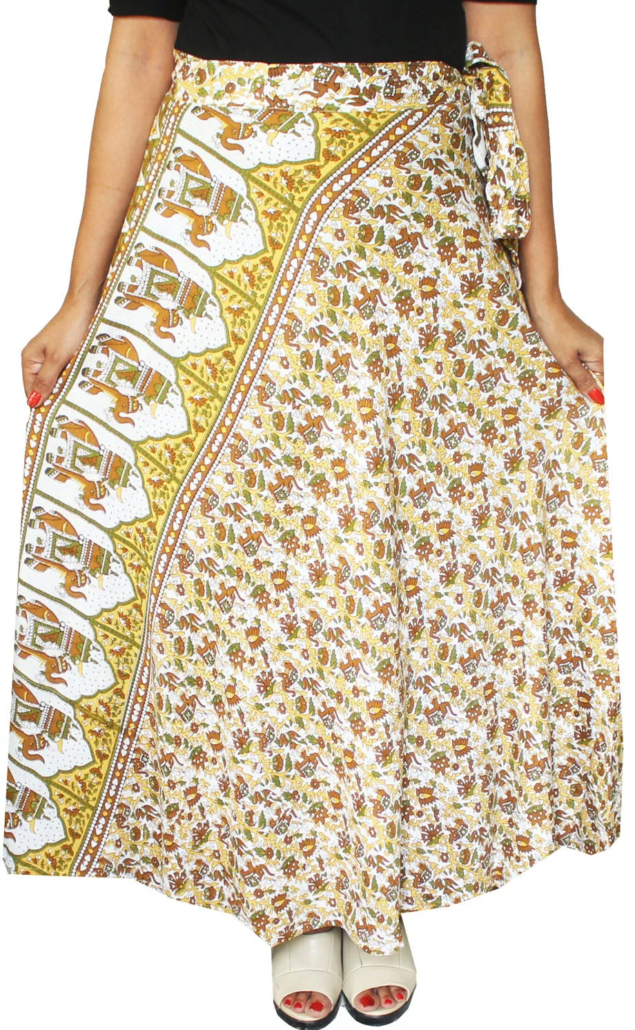 Long Rayon Wrap Around Skirts  India Women (Brown)