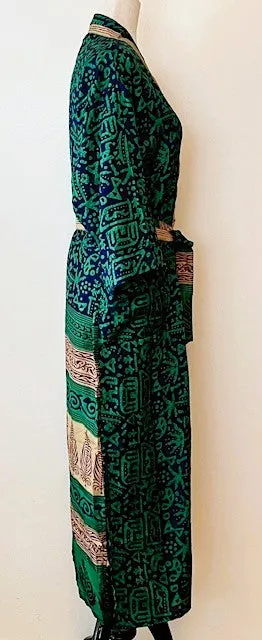 Luxurious Rich Silk Long Kimono Duster. Glamorous (Emerald)