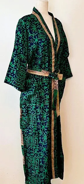 Luxurious Rich Silk Long Kimono Duster. Glamorous (Emerald)