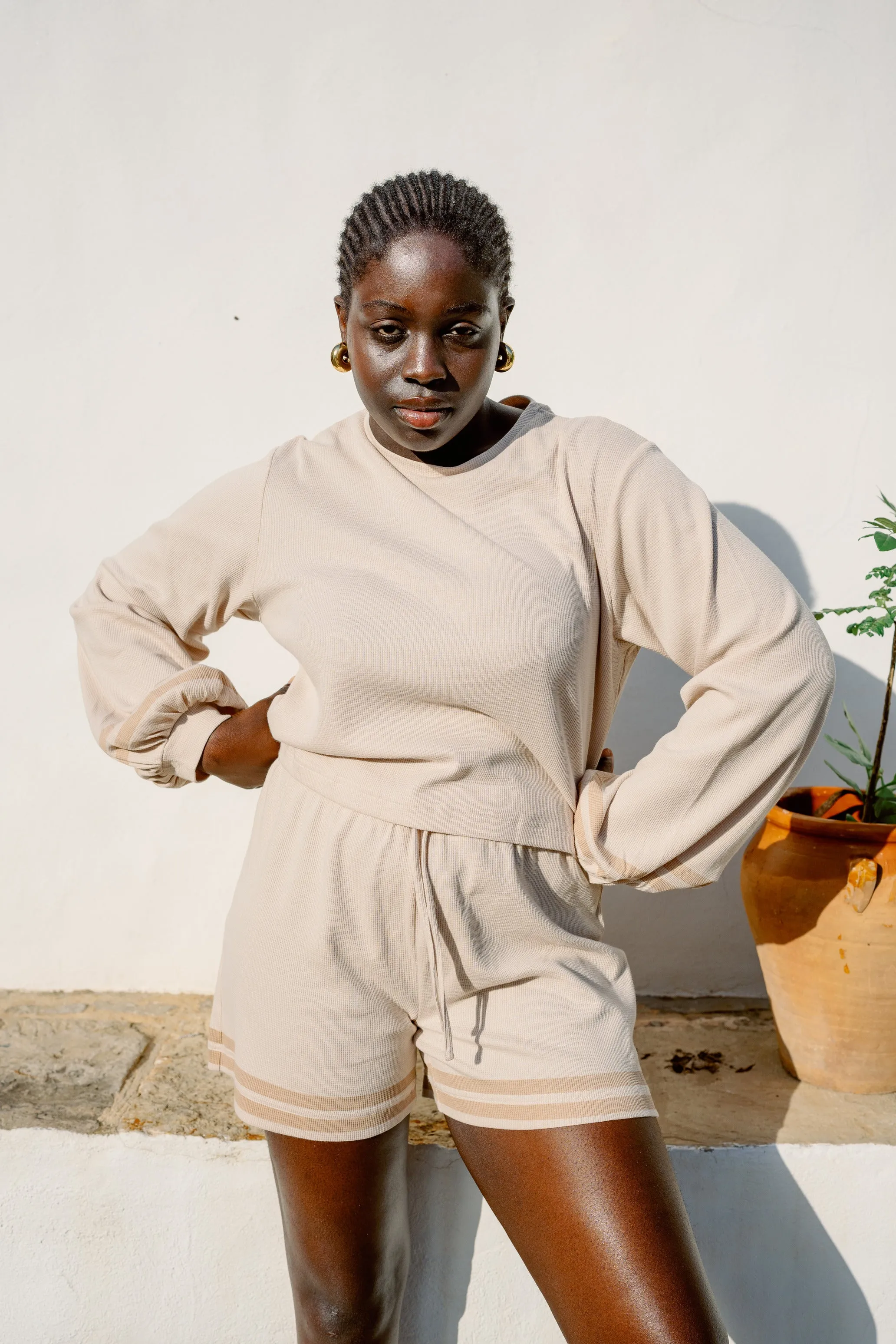 Marla Short 2 piece Lounge Set- Caramel Beige
