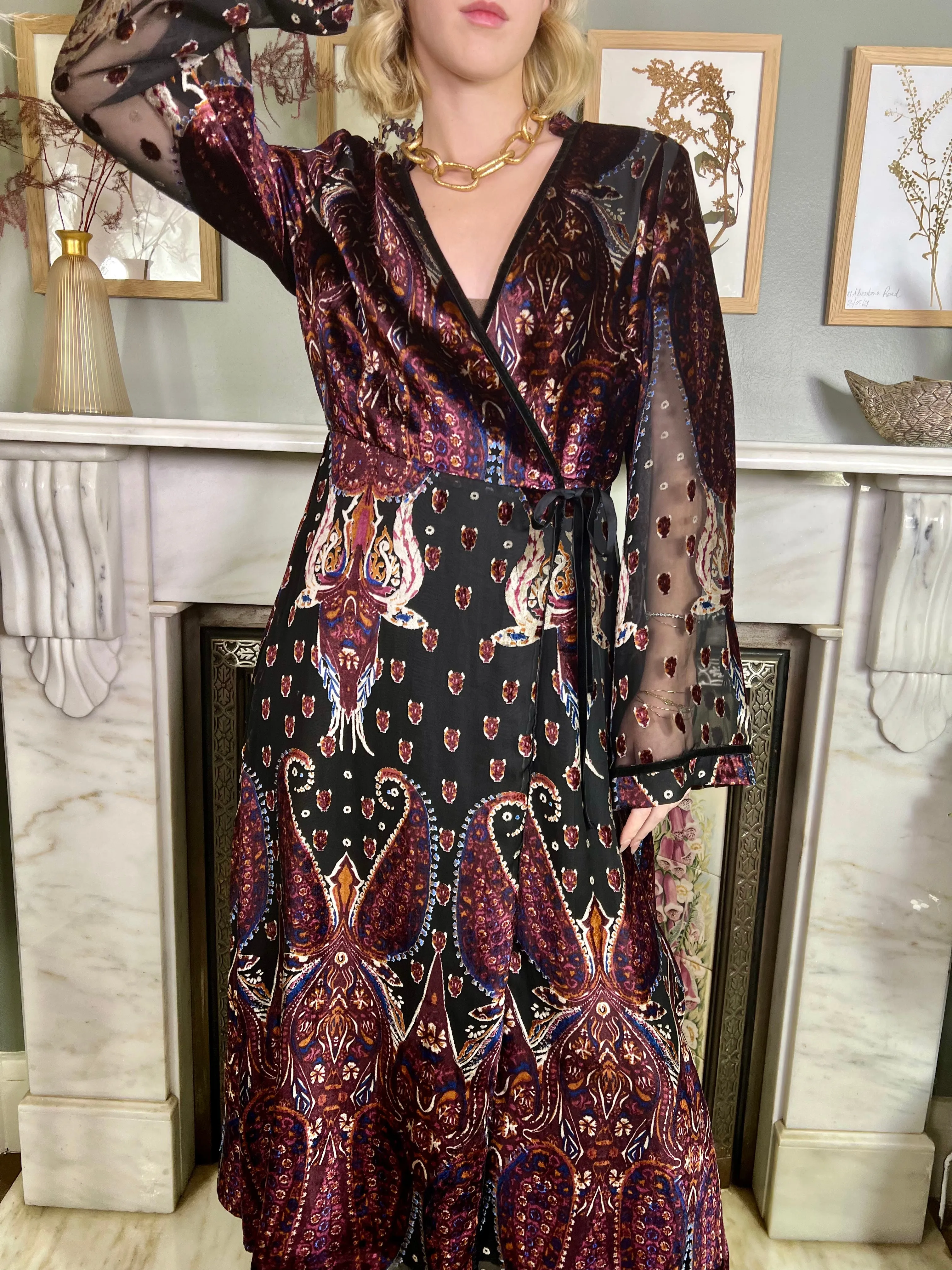 Melania, devoré wrap print dress