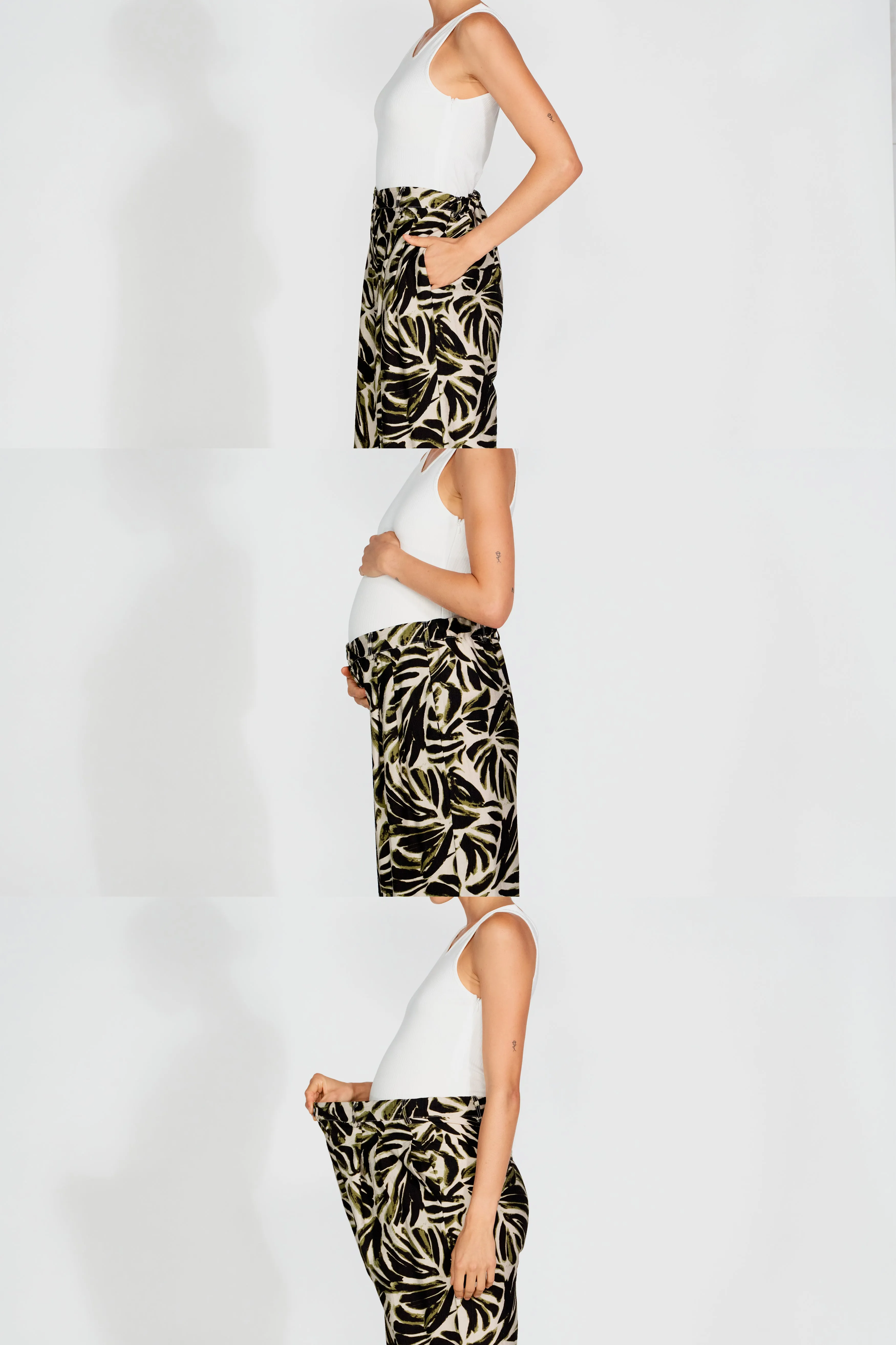 Palma Printed Adjustable Wide Leg Pants - Off-White / Green / Black