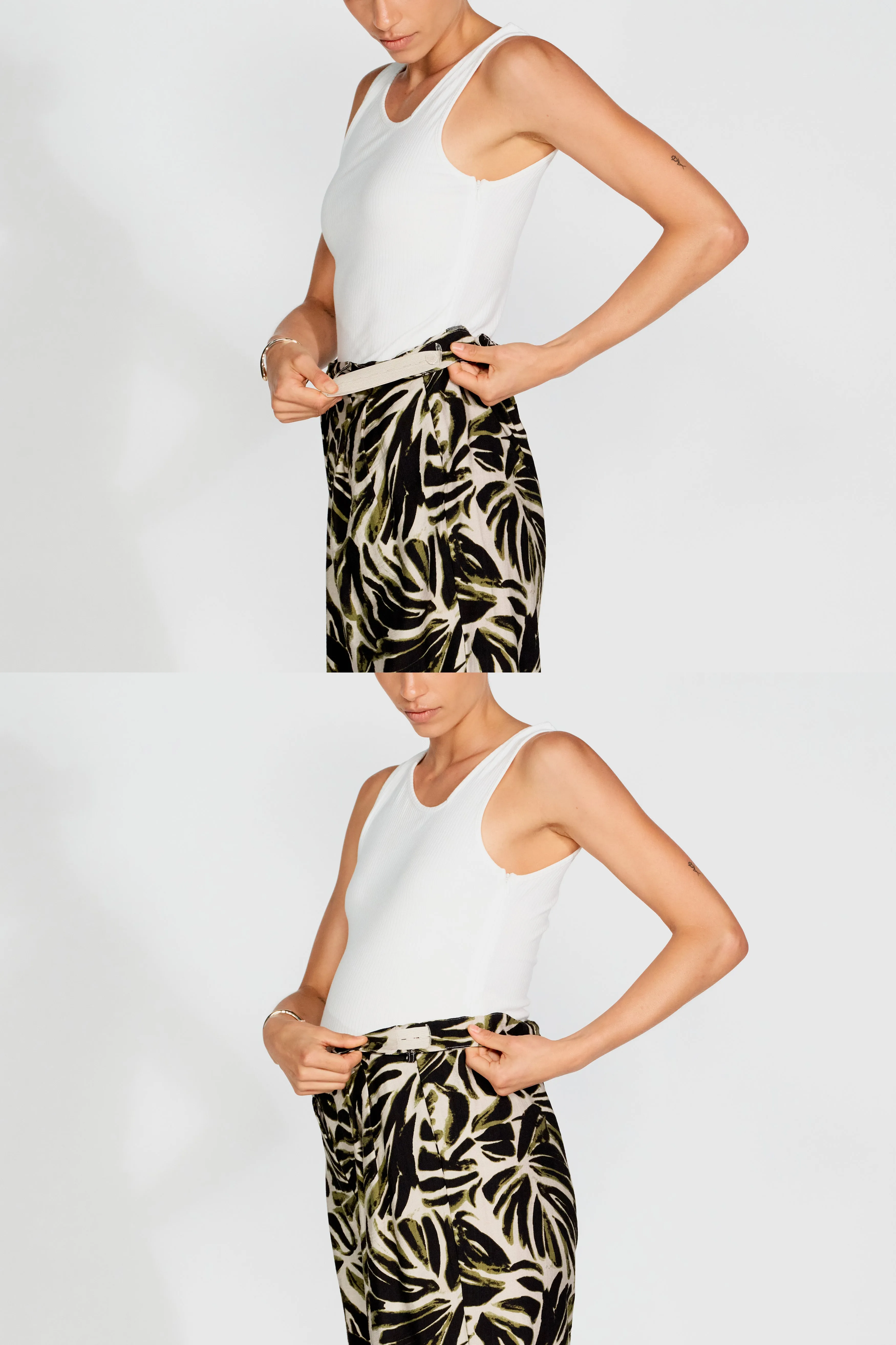Palma Printed Adjustable Wide Leg Pants - Off-White / Green / Black