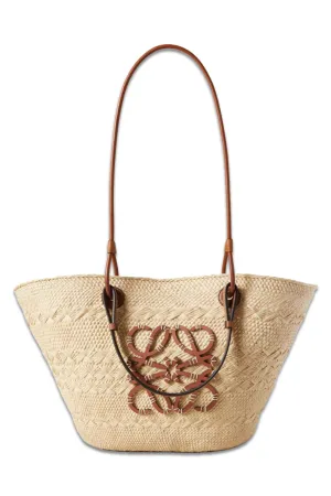   Paula's Ibiza Medium Leather-Trimmed Woven Raffia Tote
