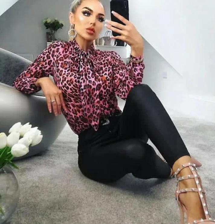 Pink Leopard Print Bow Blouse