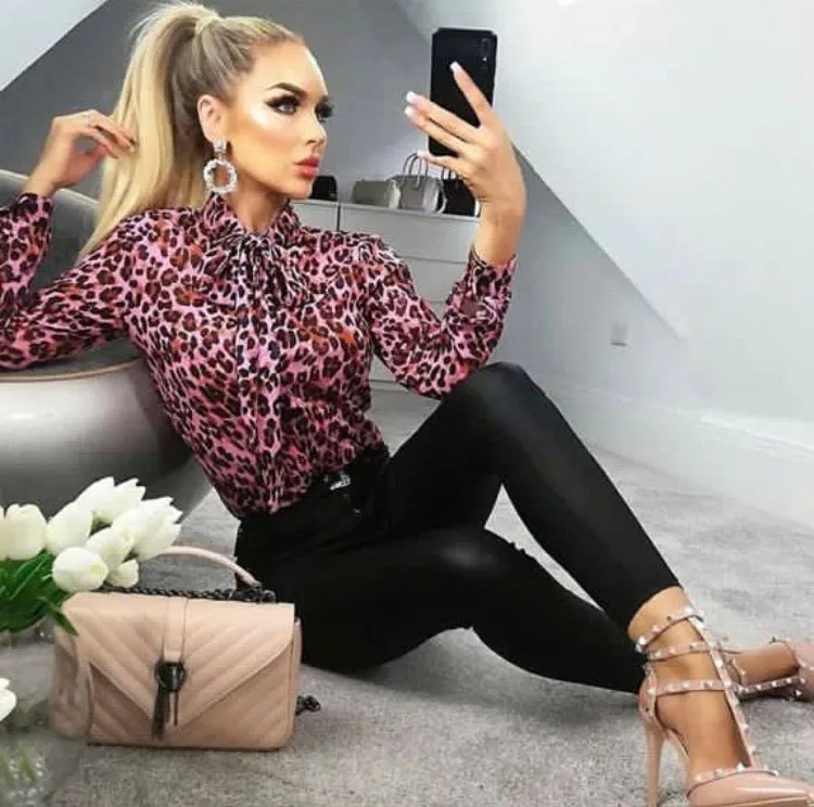 Pink Leopard Print Bow Blouse