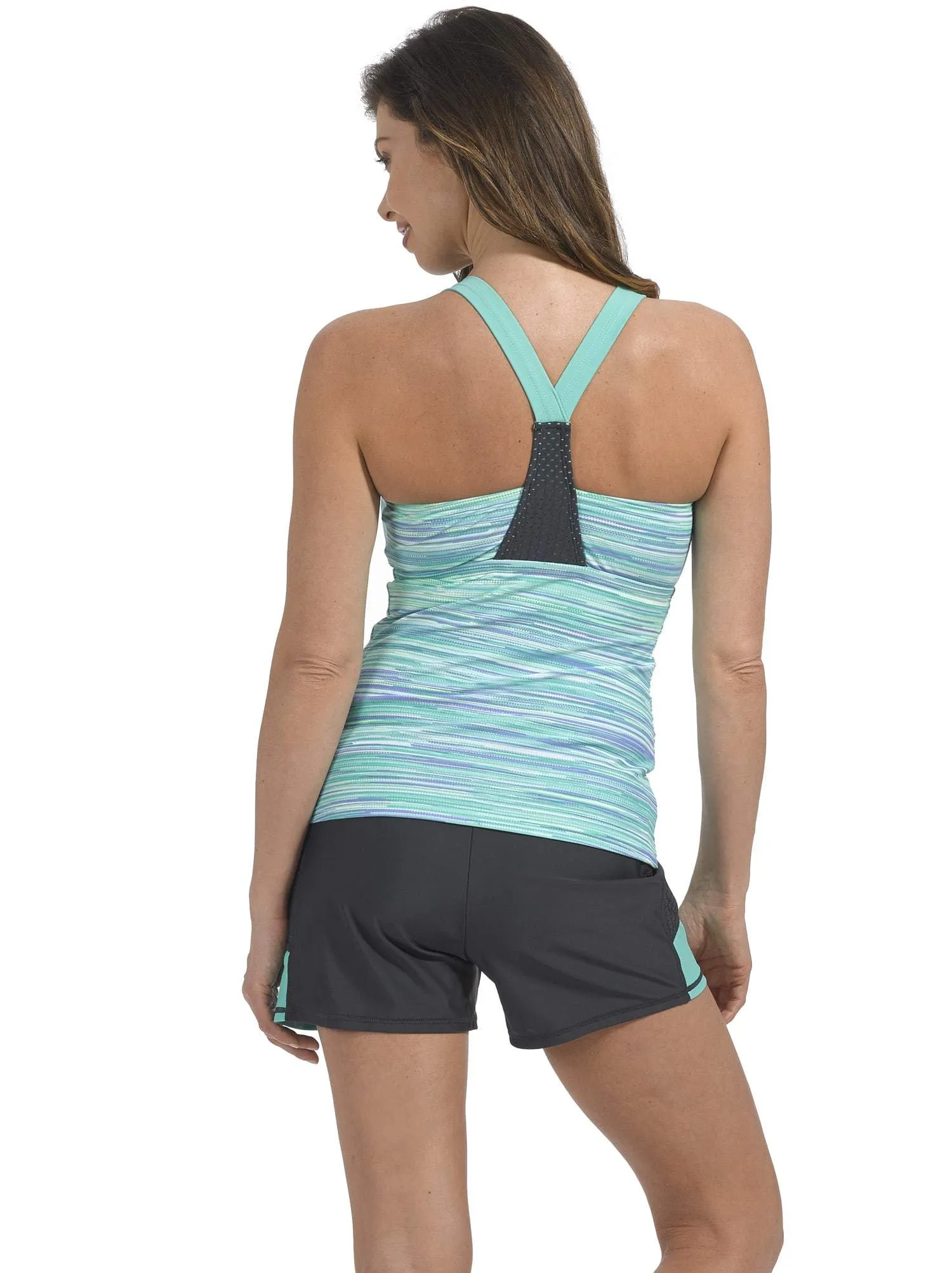 Plus Size Sunset Strip Mesh Strap Tankini Top