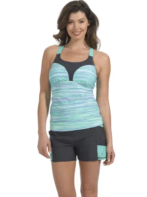 Plus Size Sunset Strip Mesh Strap Tankini Top