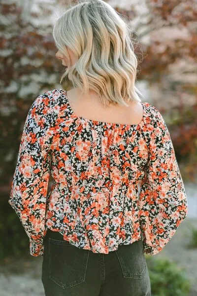 Pre-Order: Floral Tied Flounce Sleeve Peplum Blouse