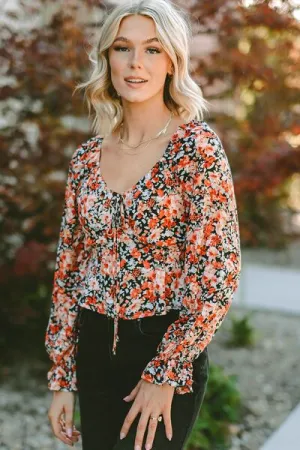 Pre-Order: Floral Tied Flounce Sleeve Peplum Blouse