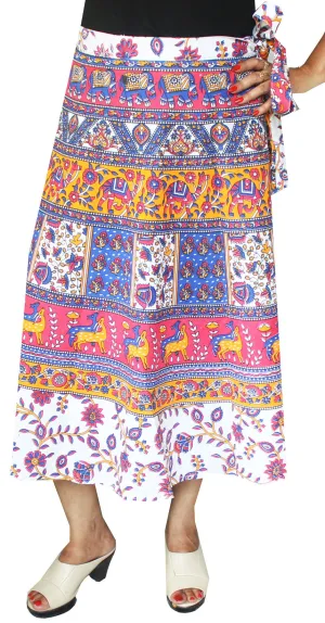 Printed Long Cotton Wrap Skirt from India Women (Blue)