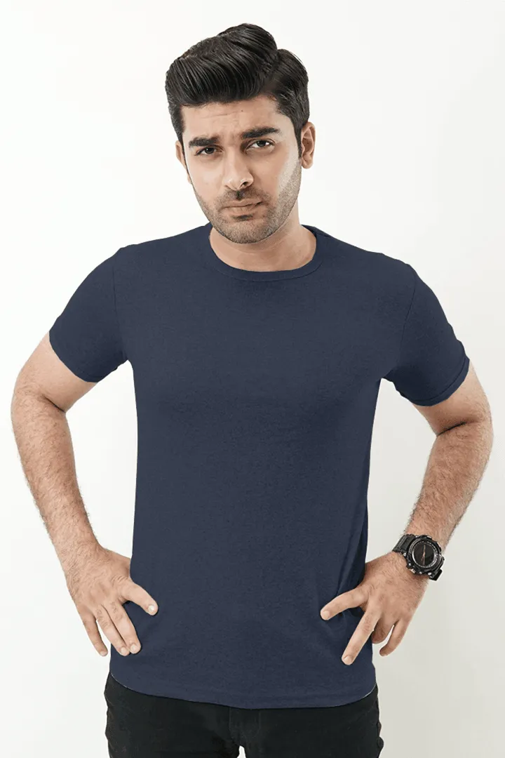 Ribbed Crewneck T-Shirt – Navy Blue