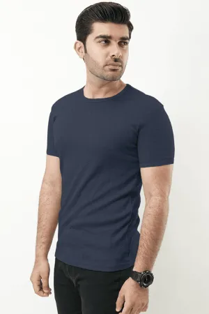 Ribbed Crewneck T-Shirt – Navy Blue