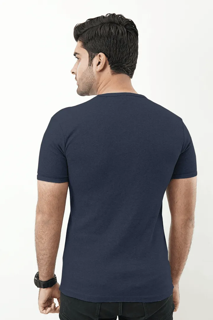 Ribbed Crewneck T-Shirt – Navy Blue