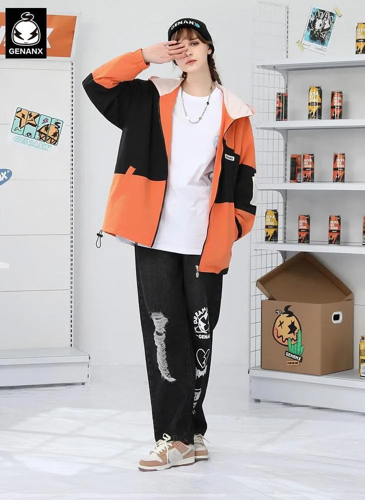 Safari Style Color Block Hooded Jacket