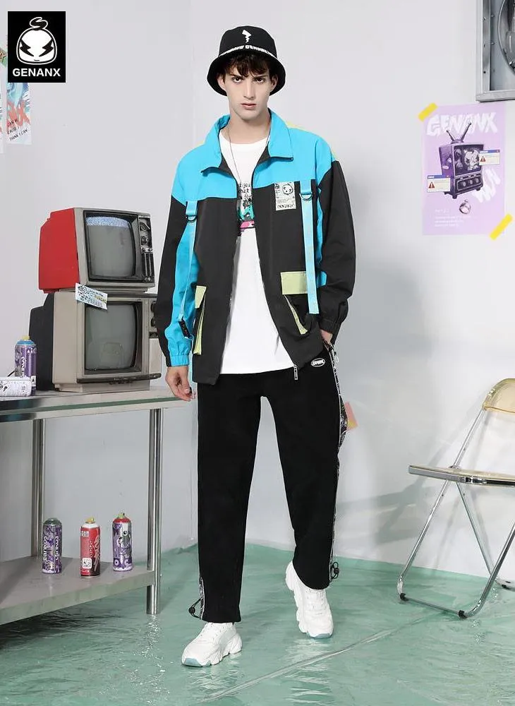 Safari Style Color Block Strap Print Jacket