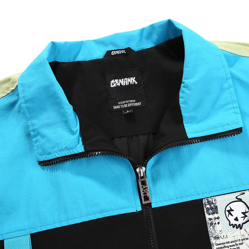 Safari Style Color Block Strap Print Jacket