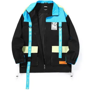 Safari Style Color Block Strap Print Jacket