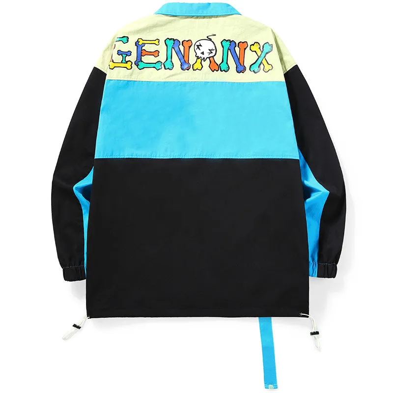 Safari Style Color Block Strap Print Jacket