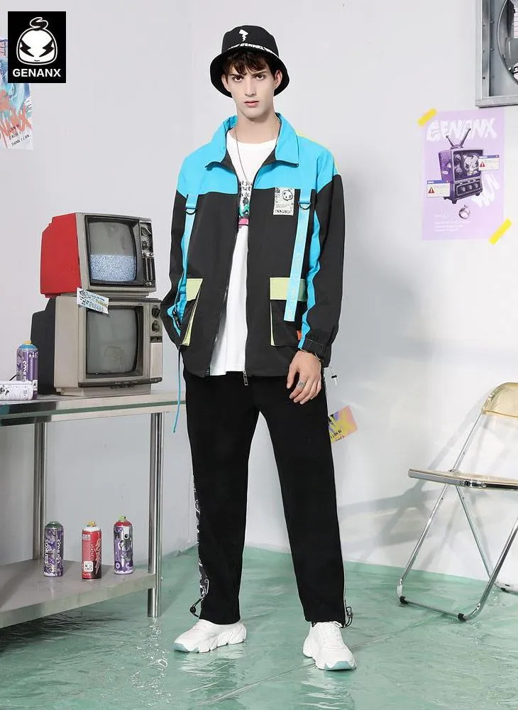 Safari Style Color Block Strap Print Jacket