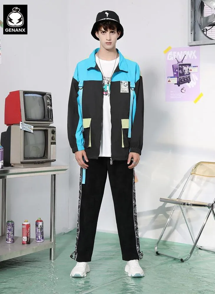 Safari Style Color Block Strap Print Jacket