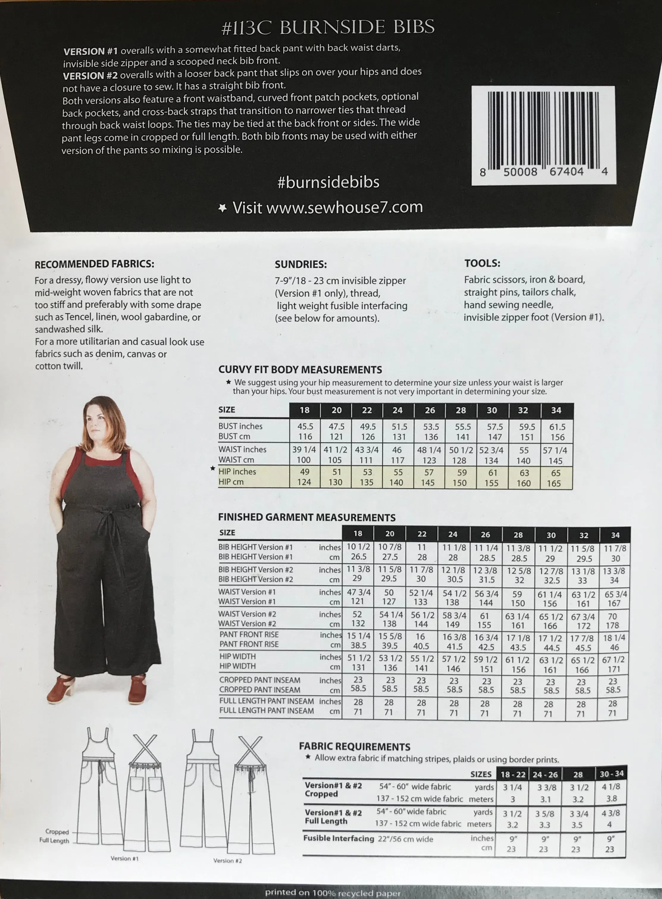 Sew House Seven- Burnside Bibs - 2 Size Ranges