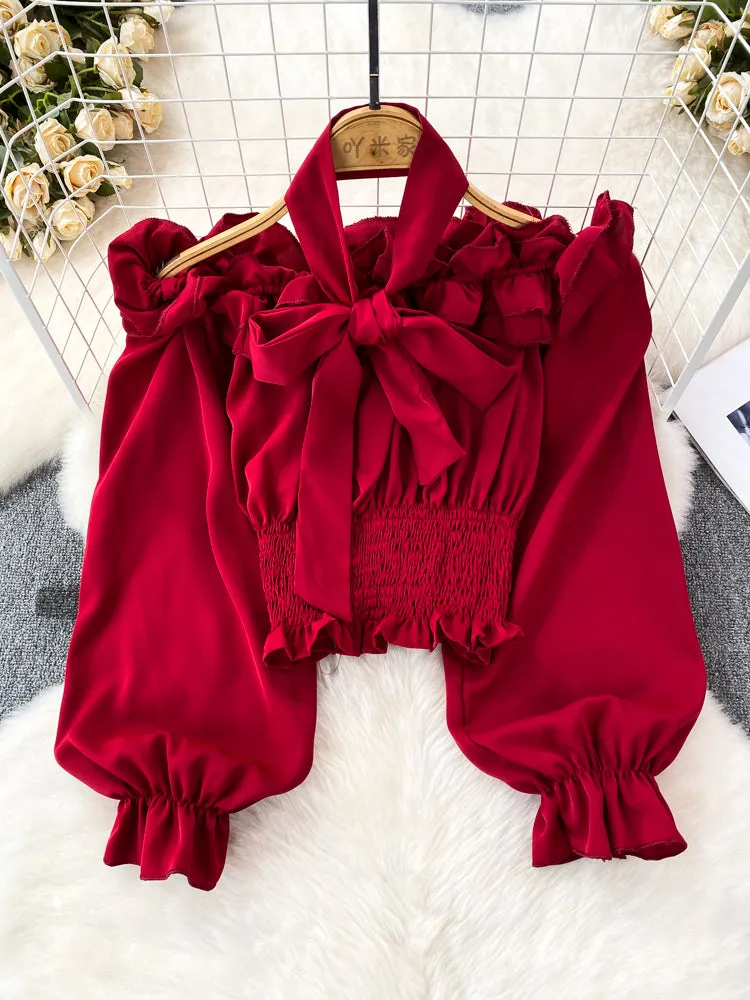 Sexy Off-shoulder Pleated Shirt