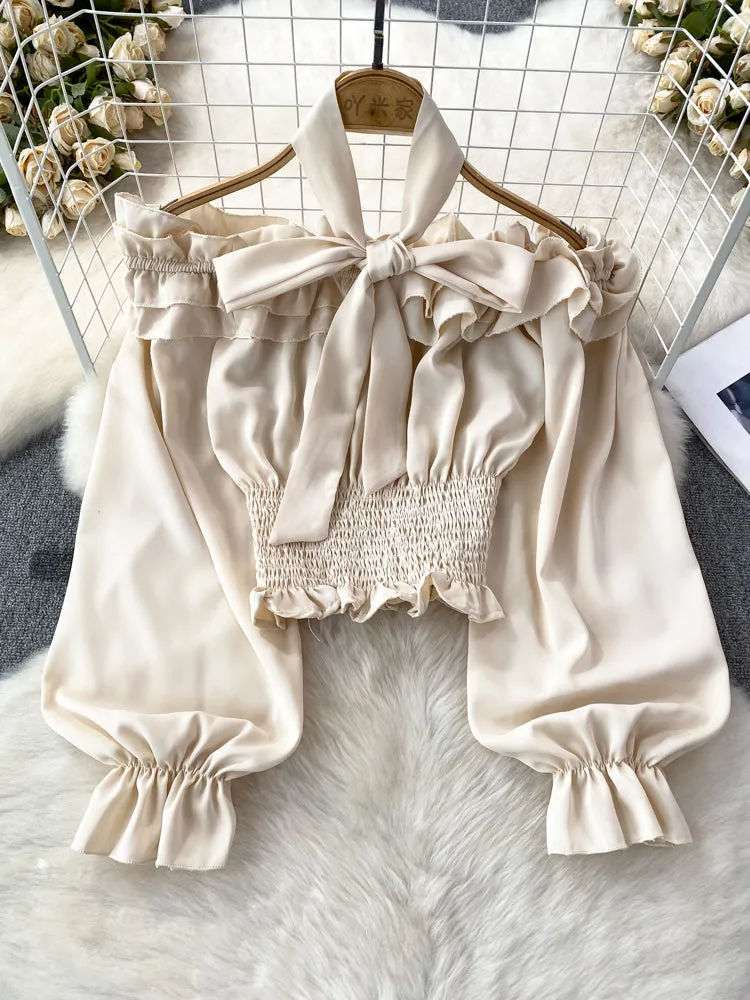 Sexy Off-shoulder Pleated Shirt