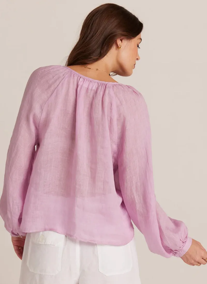 Shirred Raglan Tie-Front Blouse