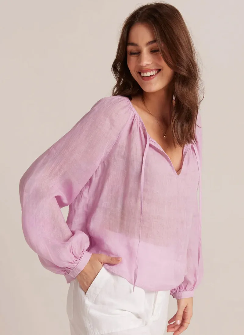 Shirred Raglan Tie-Front Blouse