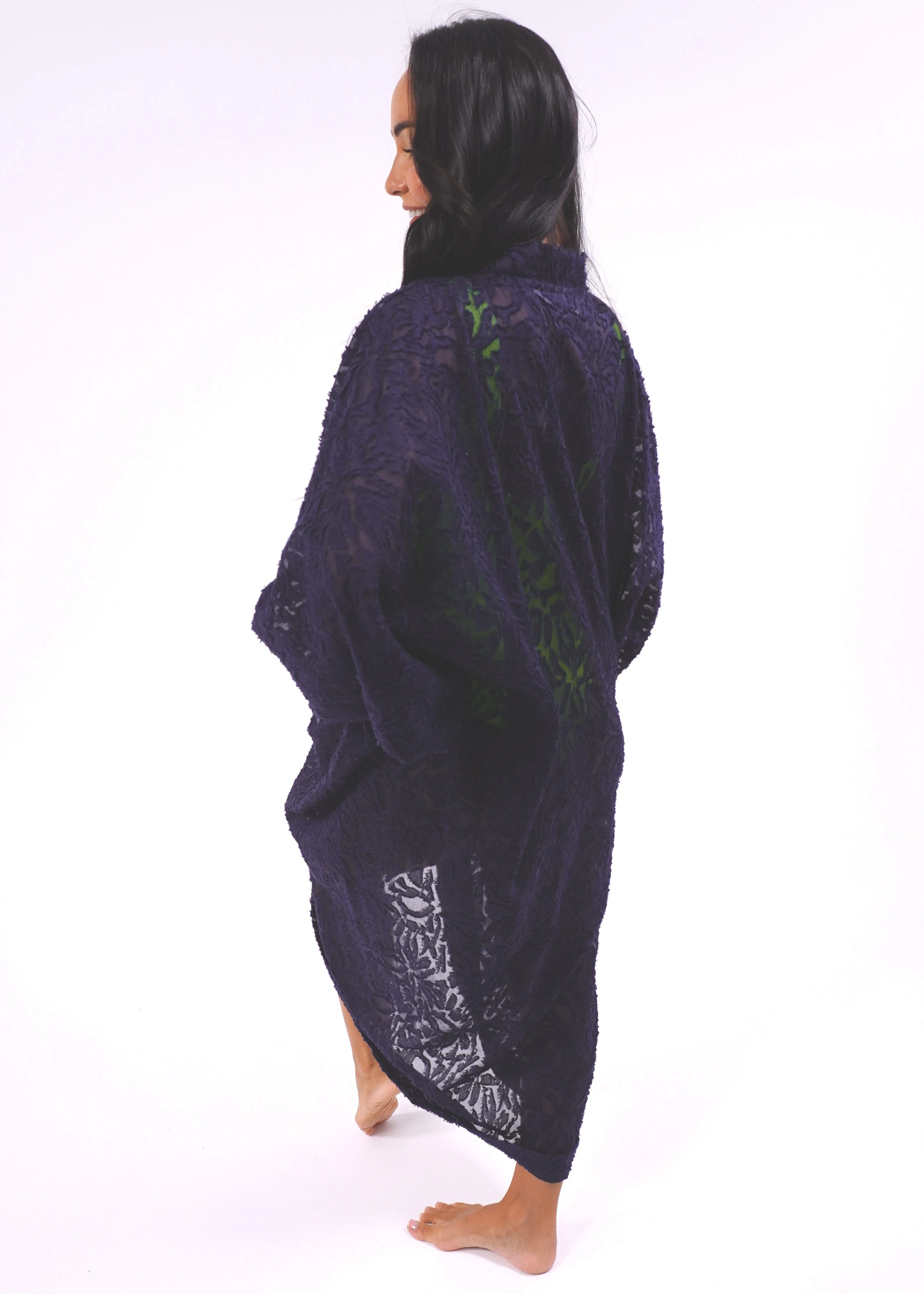 The Palm Kimono - Navy Lace