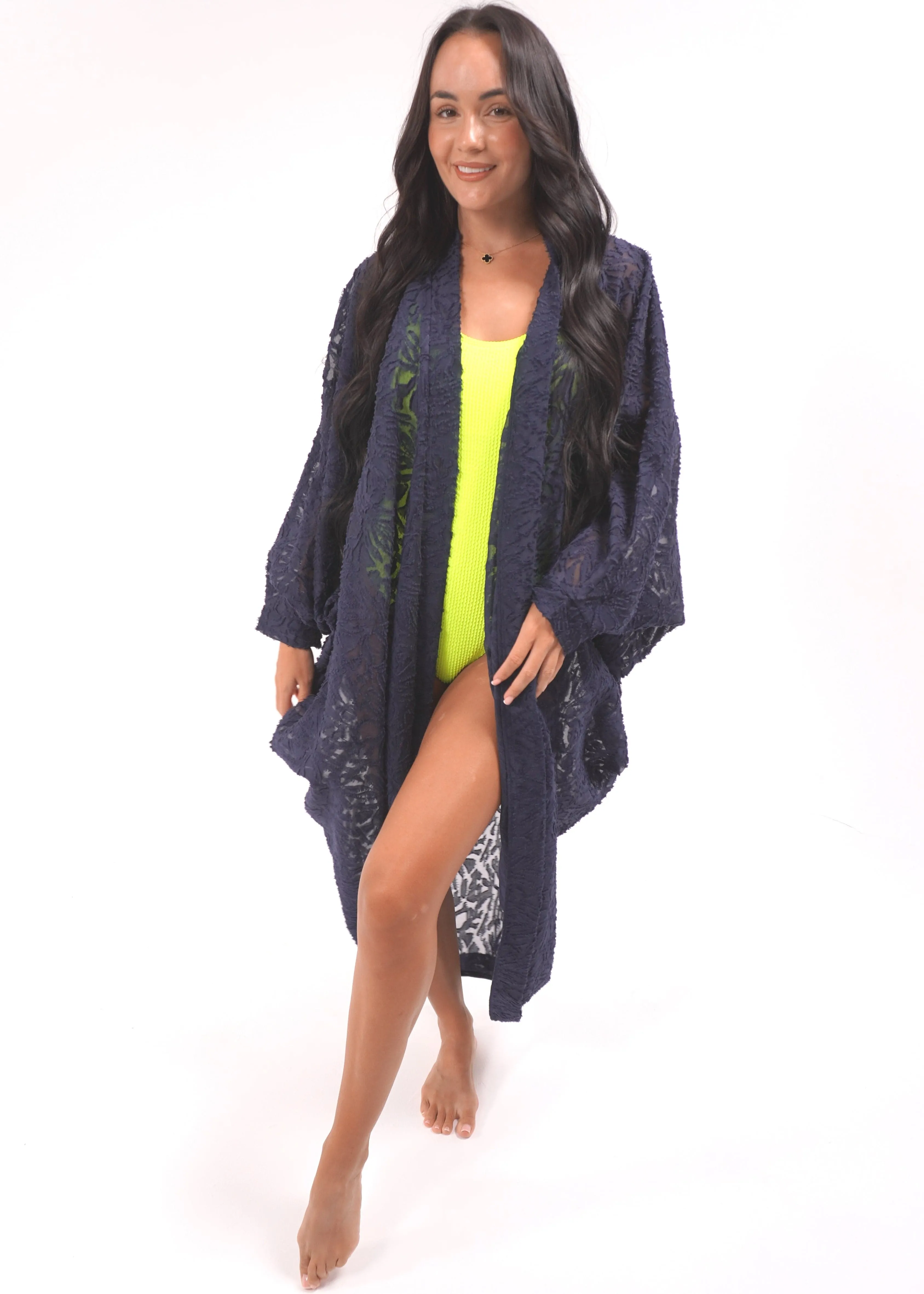 The Palm Kimono - Navy Lace