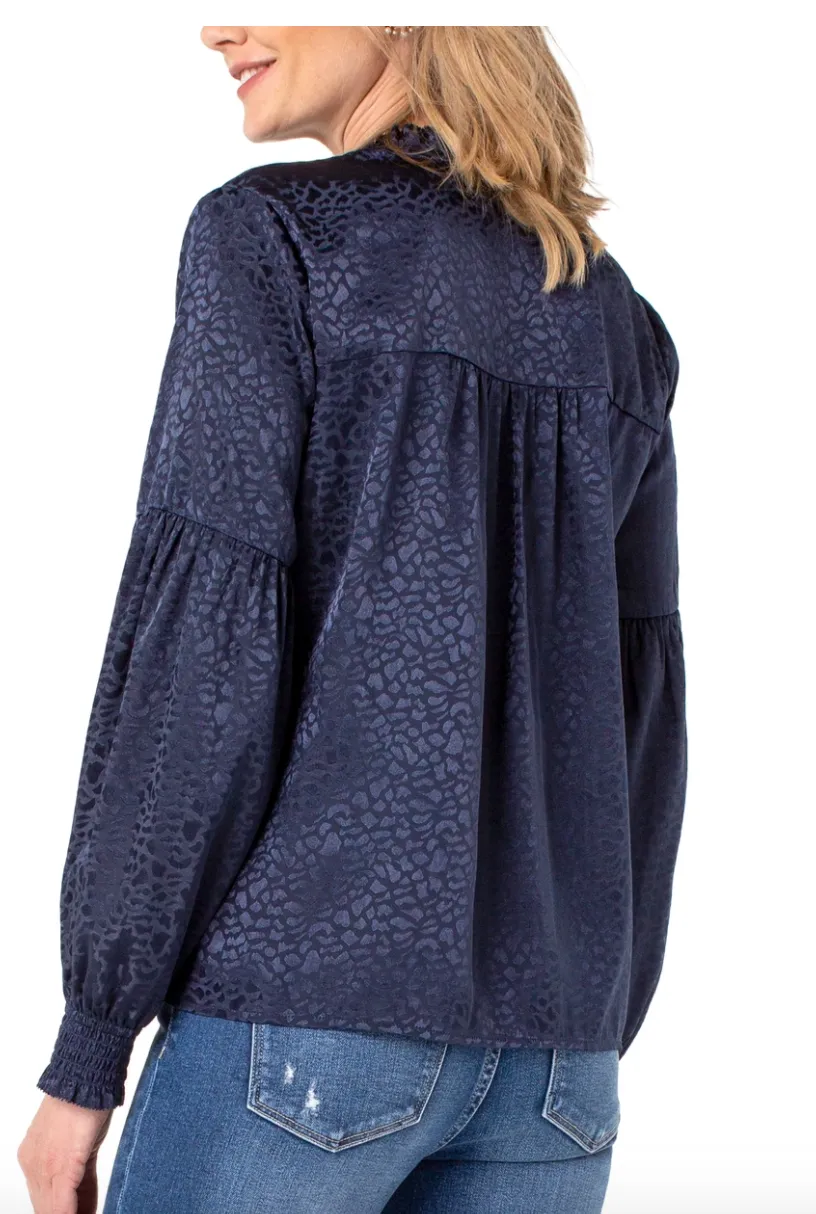 Tie Front Ruffle Neck