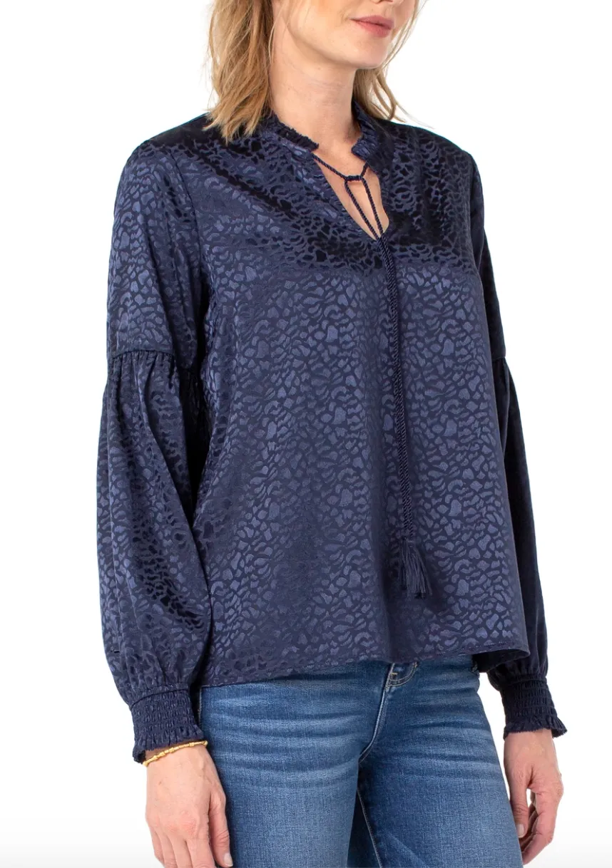 Tie Front Ruffle Neck