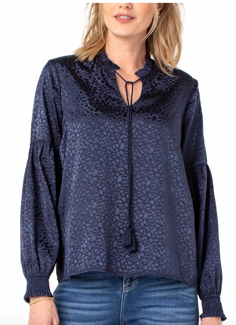 Tie Front Ruffle Neck
