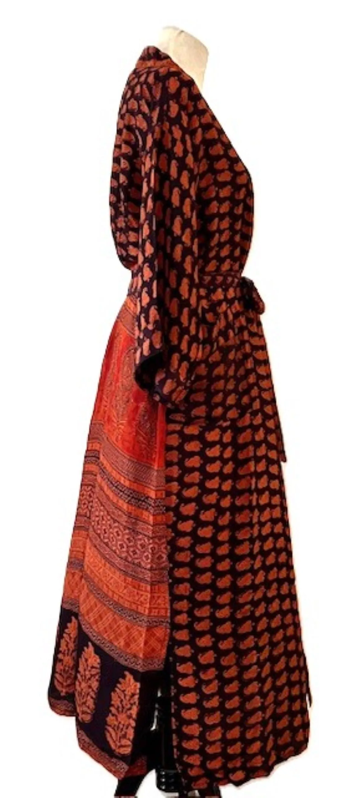 Top of the Line Silk Kimono Duster,  Dramatic Geometric Print With Back Full Panel Border