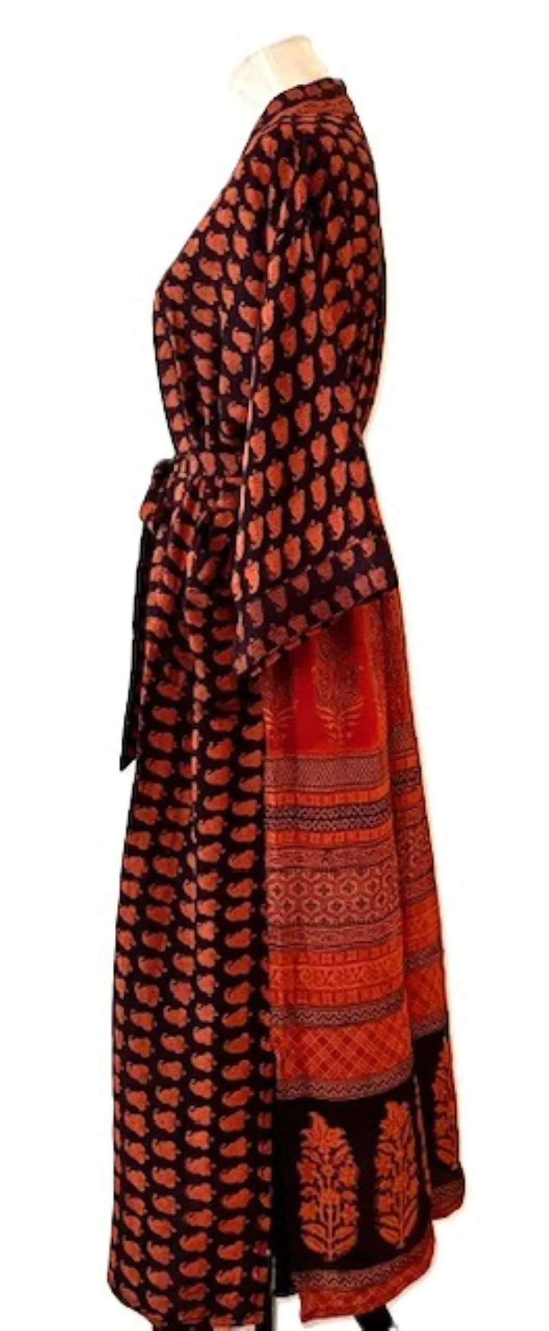 Top of the Line Silk Kimono Duster,  Dramatic Geometric Print With Back Full Panel Border