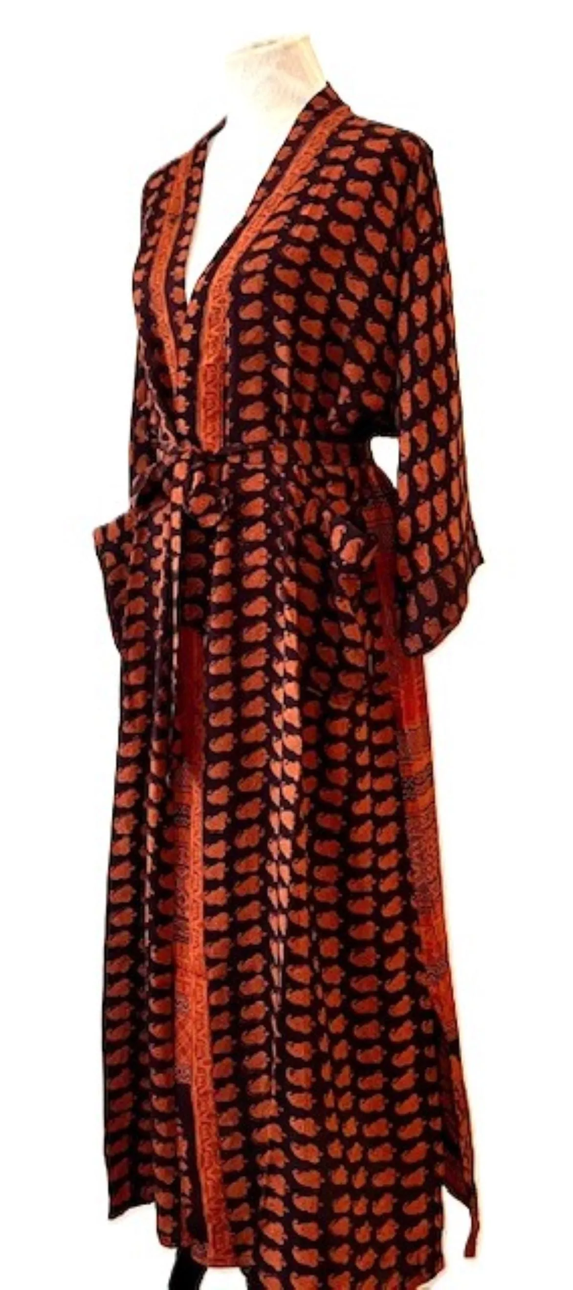 Top of the Line Silk Kimono Duster,  Dramatic Geometric Print With Back Full Panel Border