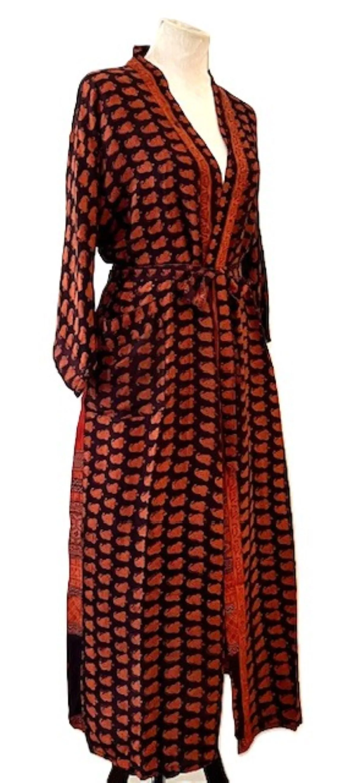 Top of the Line Silk Kimono Duster,  Dramatic Geometric Print With Back Full Panel Border