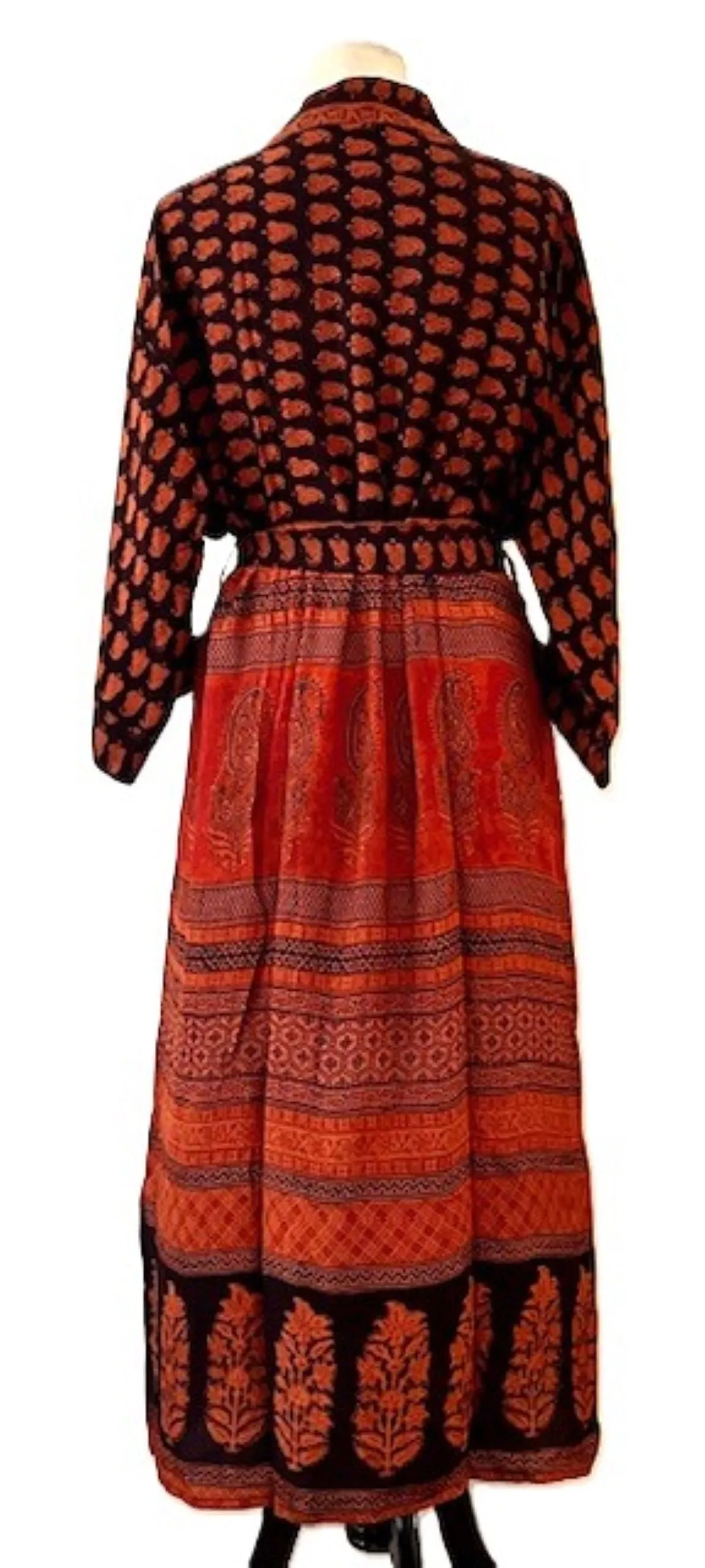 Top of the Line Silk Kimono Duster,  Dramatic Geometric Print With Back Full Panel Border