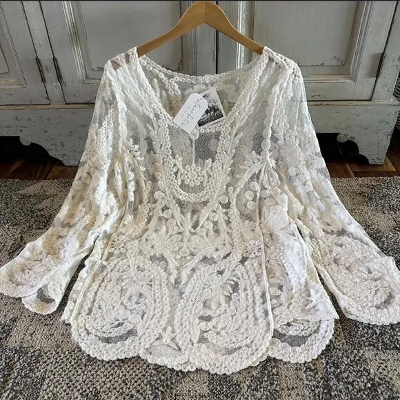 Twin Falls Crochet Cotton Lace Long Sleeve Blouse