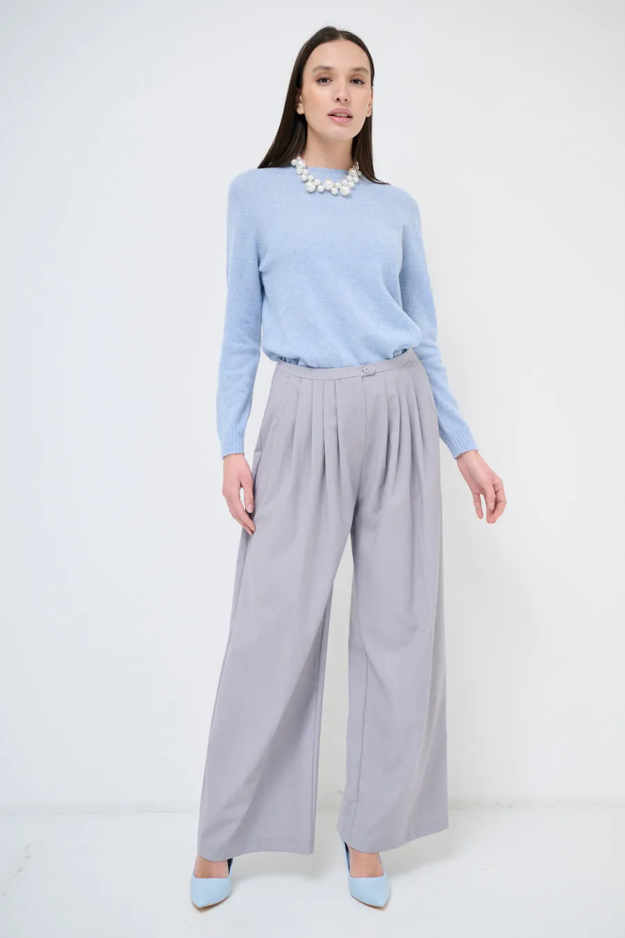 Wide-leg pleated trousers with high waist wholesale