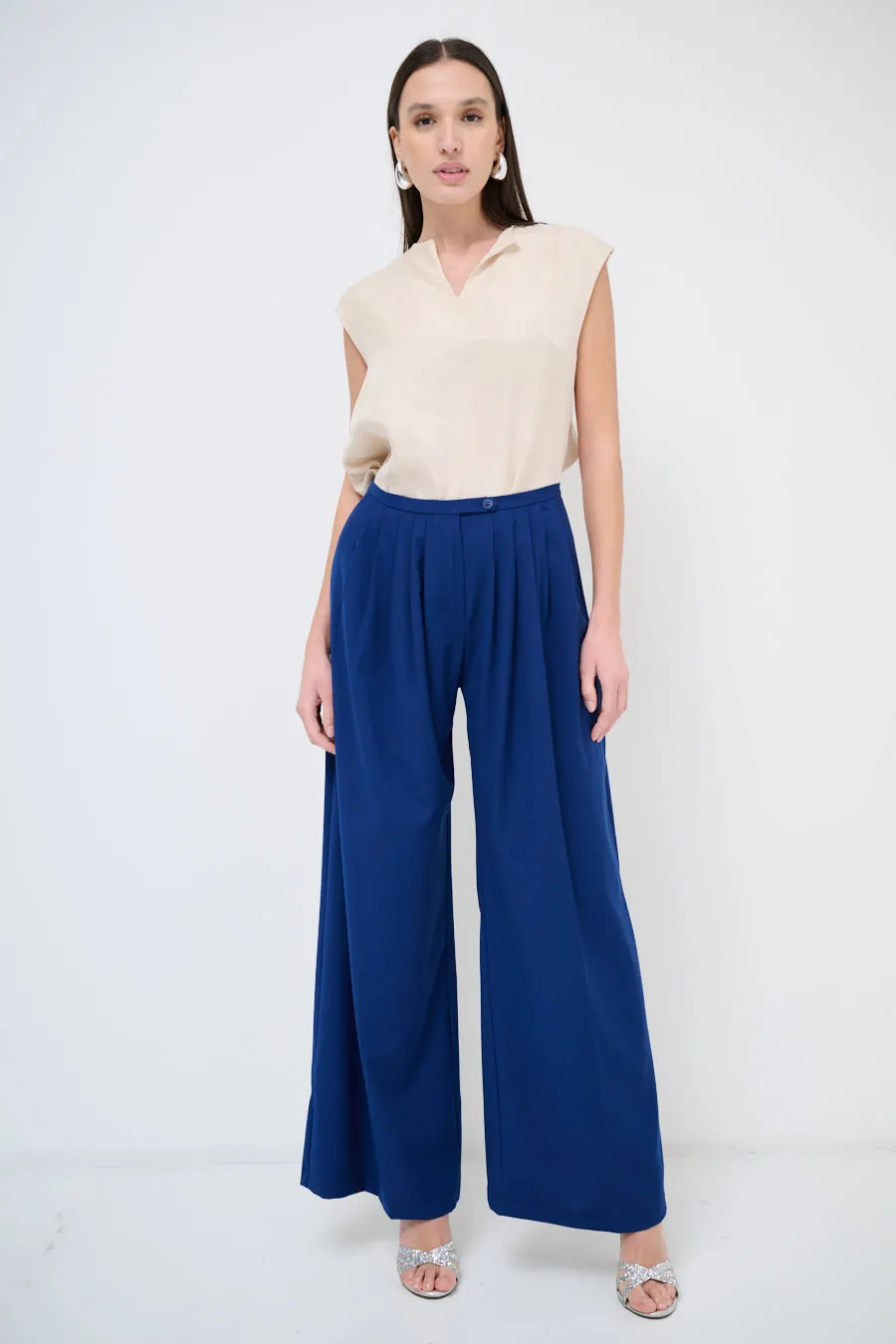 Wide-leg pleated trousers with high waist wholesale