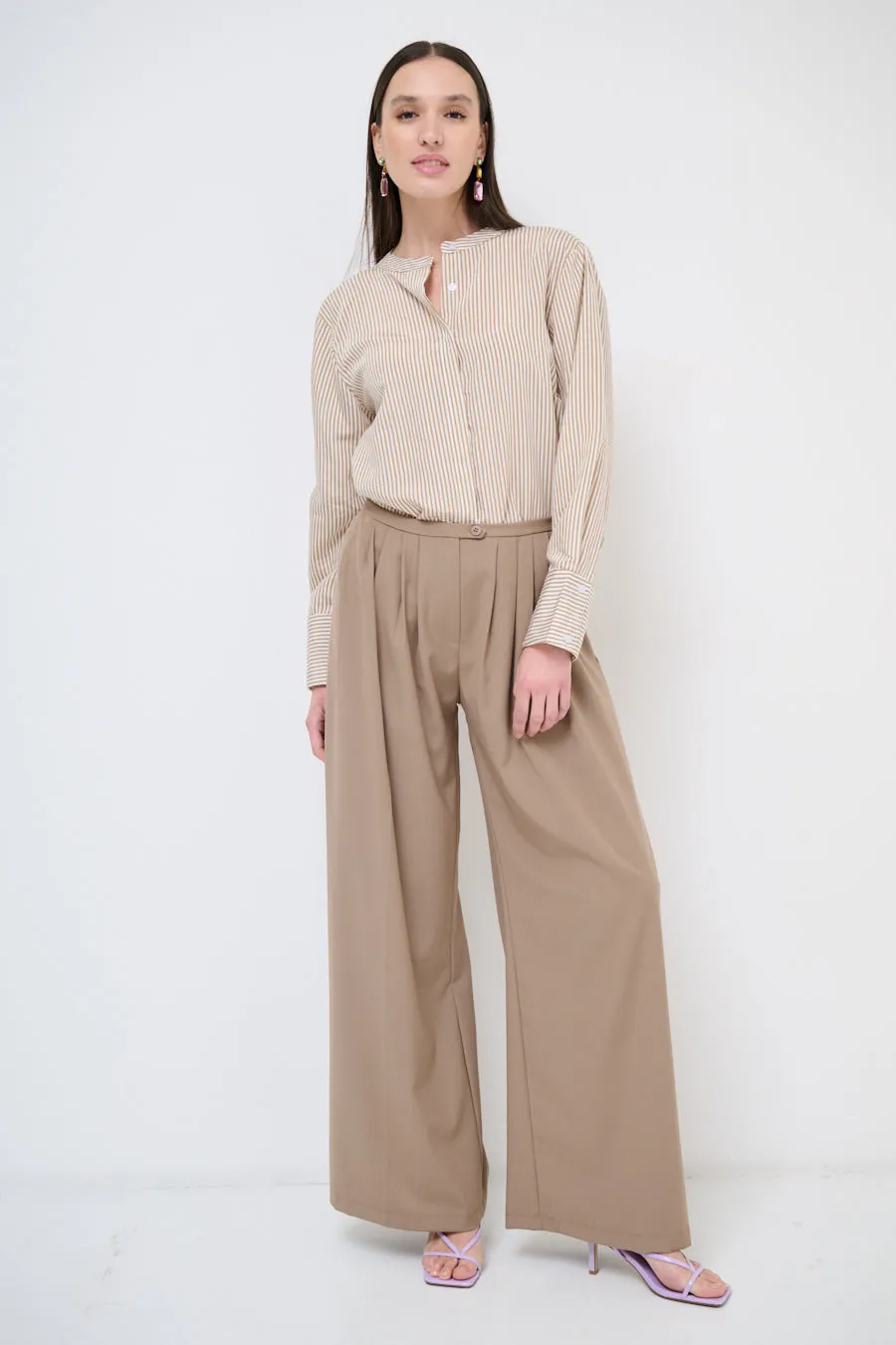 Wide-leg pleated trousers with high waist wholesale